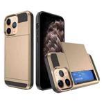 For iPhone 11 Pro Max Multifunction Armor Slide Card Slot Phone Case(Gold)