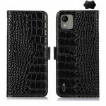For Nokia C110 Crocodile Top Layer Cowhide Leather Phone Case(Black)
