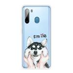 For Samsung Galaxy A21 Coloured Drawing Pattern Highly Transparent TPU Protective Case(Pinch Dog)