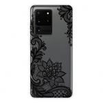 For Samsung Galaxy S20 Ultra Coloured Drawing Pattern Highly Transparent TPU Protective Case(Black Rose)