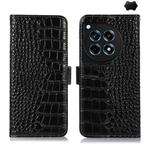 For OnePlus Ace 3 / 12R Crocodile Top Layer Cowhide Leather Phone Case(Black)