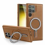 For Samsung Galaxy S23 Ultra 5G MagSafe Magnetic Holder Phone Case(Brown)