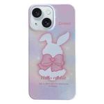 For iPhone 15 Plus Painted Pattern PC Phone Case(Pink Bowknot Bunny)