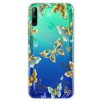 For Huawei P40 Lite E Coloured Drawing Pattern Highly Transparent TPU Protective Case(Golden Butterfly)