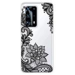 For Huawei P40 Pro+ Coloured Drawing Pattern Highly Transparent TPU Protective Case(Black Rose)