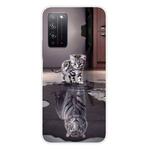 For Huawei Honor X10 Coloured Drawing Pattern Highly Transparent TPU Protective Case(Cat Tiger)