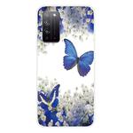 For Huawei Honor X10 Coloured Drawing Pattern Highly Transparent TPU Protective Case(Purple Butterfly)