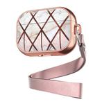 For AirPods Pro Electroplated Printed TPU Earphone Protective Case with Lanyard(Rose Gold Cherry Pink)