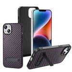 For iPhone 14 Carbon Fiber Texture PC Protective Phone Case with Holder(Purple)