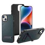 For iPhone 14 Carbon Fiber Texture PC Protective Phone Case with Holder(Green)