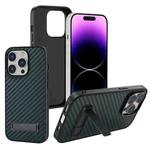 For iPhone 14 Pro Carbon Fiber Texture PC Protective Phone Case with Holder(Green)