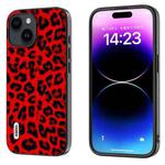 For iPhone 15 Plus ABEEL Black Edge Leopard Phone Case(Red Leopard)