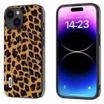 For iPhone 15 ABEEL Black Edge Leopard Phone Case(Golden Leopard)