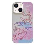 For iPhone 13 Painted Pattern PC Phone Case(Pink Line Bunny)