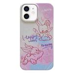 For iPhone 12 Painted Pattern PC Phone Case(Pink Line Bunny)