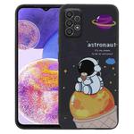 For Samsung Galaxy A23 5G / 4G Milk Tea Astronaut Pattern Liquid Silicone Phone Case(Black)