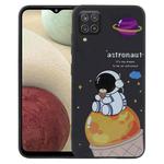 For Samsung Galaxy A12 / M12 / F12 Milk Tea Astronaut Pattern Liquid Silicone Phone Case(Black)