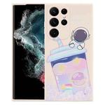 For Samsung Galaxy S22 Ultra 5G Milk Tea Astronaut Pattern Liquid Silicone Phone Case(White)