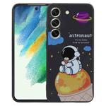 For Samsung Galaxy S21 FE 5G Milk Tea Astronaut Pattern Liquid Silicone Phone Case(Black)