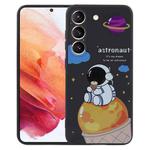 For Samsung Galaxy S21 5G Milk Tea Astronaut Pattern Liquid Silicone Phone Case(Black)