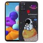 For Samsung Galaxy A21s / A21 Milk Tea Astronaut Pattern Liquid Silicone Phone Case(Black)