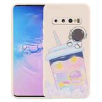 For Samsung Galaxy S10 Milk Tea Astronaut Pattern Liquid Silicone Phone Case(White)