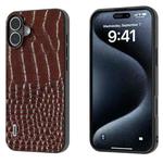 For iPhone 16 ABEEL Genuine Leather Crocodile Pattern Black Edge Phone Case(Coffee)
