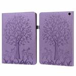 For Amazon Fire Max 11 Tree & Deer Embossed Leather Tablet Case(Purple)