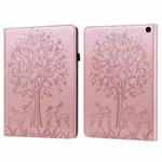 For Amazon Fire Max 11 Tree & Deer Embossed Leather Tablet Case(Pink)