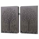 For Amazon Fire Max 11 Tree & Deer Embossed Leather Tablet Case(Grey)