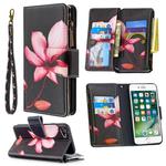 For iPhone 8 & 7 Colored Drawing Pattern Zipper Horizontal Flip Leather Case with Holder & Card Slots & Wallet(Lotus)