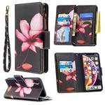 For iPhone XR Colored Drawing Pattern Zipper Horizontal Flip Leather Case with Holder & Card Slots & Wallet(Lotus)