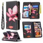 For iPhone XS Max Colored Drawing Pattern Zipper Horizontal Flip Leather Case with Holder & Card Slots & Wallet(Lotus)