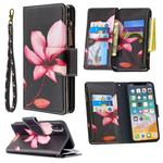 For iPhone XS / X Colored Drawing Pattern Zipper Horizontal Flip Leather Case with Holder & Card Slots & Wallet(Lotus)