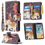 For iPhone XS / X Colored Drawing Pattern Zipper Horizontal Flip Leather Case with Holder & Card Slots & Wallet(Flower Elephants)