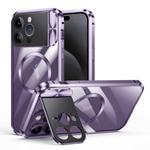 For iPhone 15 Pro Max Large Window Holder MagSafe Magnetic Metal Phone Case(Purple)