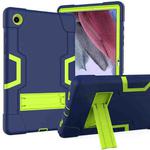 For Samsung Galaxy Tab A8 Contrast Color Robot Silicone Hybrid PC Tablet Case with Holder(Navy Blue Yellow Green)