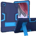 For Samsung Galaxy Tab A8 Contrast Color Robot Silicone Hybrid PC Tablet Case with Holder(Navy Blue Blue)
