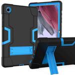 For Samsung Galaxy Tab A8 Contrast Color Robot Silicone Hybrid PC Tablet Case with Holder(Black Blue)