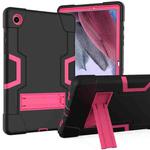 For Samsung Galaxy Tab A8 Contrast Color Robot Silicone Hybrid PC Tablet Case with Holder(Black Rose Red)