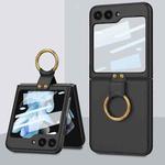 For Samsung Galaxy Z Flip5 Ultra-thin Plain Skin PC Phone Case with Ring(Black)