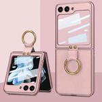 For Samsung Galaxy Z Flip5 Ultra-thin Plain Skin PC Phone Case with Ring(Pink)
