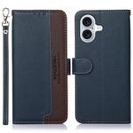 For iPhone 16 Plus KHAZNEH Litchi Texture Leather RFID Phone Case(Blue)