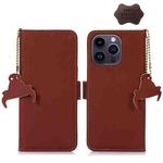 For iPhone 15 Pro Genuine Leather Magnetic RFID Leather Phone Case(Coffee)