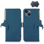 For iPhone 15 Plus Genuine Leather Magnetic RFID Leather Phone Case(Blue)