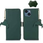 For iPhone 15 Genuine Leather Magnetic RFID Leather Phone Case(Green)