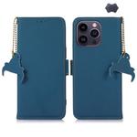 For iPhone 16 Pro Max Genuine Leather Magnetic RFID Leather Phone Case(Blue)