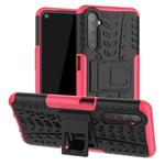 For OPPO Realme 6 Tire Texture Shockproof TPU+PC Protective Case，with Holder(Pink)