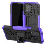 For Xiaomi Mi 10 Lite 5G Tire Texture Shockproof TPU+PC Protective Case，with Holder(Purple)