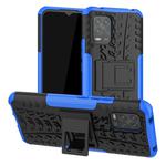 For Xiaomi Mi 10 Lite 5G Tire Texture Shockproof TPU+PC Protective Case，with Holder(Blue)